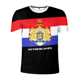 Мужская футболка 3D спортивная с принтом Флаг и герб Нидерланды в Кировске, 100% полиэстер с улучшенными характеристиками | приталенный силуэт, круглая горловина, широкие плечи, сужается к линии бедра | амстердам | голландия | европа