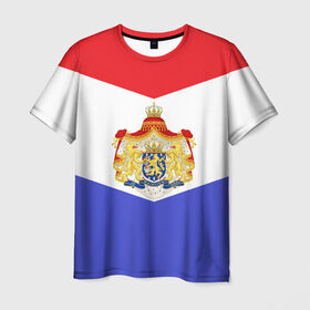 Мужская футболка 3D с принтом Флаг и герб Голландии в Кировске, 100% полиэфир | прямой крой, круглый вырез горловины, длина до линии бедер | амстердам | голландия | европа