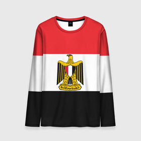 Мужской лонгслив 3D с принтом Флаг и герб Египта в Кировске, 100% полиэстер | длинные рукава, круглый вырез горловины, полуприлегающий силуэт | символ страна