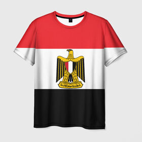 Мужская футболка 3D с принтом Флаг и герб Египта в Кировске, 100% полиэфир | прямой крой, круглый вырез горловины, длина до линии бедер | Тематика изображения на принте: символ страна