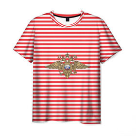 Мужская футболка 3D с принтом Тельняшка ВВ и герб МВД в Кировске, 100% полиэфир | прямой крой, круглый вырез горловины, длина до линии бедер | красный | мвд | омон | спецназ