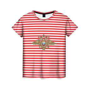 Женская футболка 3D с принтом Тельняшка ВВ и герб МВД в Кировске, 100% полиэфир ( синтетическое хлопкоподобное полотно) | прямой крой, круглый вырез горловины, длина до линии бедер | красный | мвд | омон | спецназ