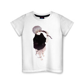 Детская футболка хлопок с принтом Канеки в Кировске, 100% хлопок | круглый вырез горловины, полуприлегающий силуэт, длина до линии бедер | tokyo ghoul | typical uta | канеки | конеки | токийский гуль | ута