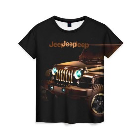 Женская футболка 3D с принтом Jeep в Кировске, 100% полиэфир ( синтетическое хлопкоподобное полотно) | прямой крой, круглый вырез горловины, длина до линии бедер | brand | car | chrysler | jeep | logo | usa | автомобиль | джип | крайслер | логотип | марка | сша