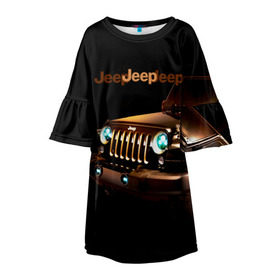 Детское платье 3D с принтом Jeep в Кировске, 100% полиэстер | прямой силуэт, чуть расширенный к низу. Круглая горловина, на рукавах — воланы | brand | car | chrysler | jeep | logo | usa | автомобиль | джип | крайслер | логотип | марка | сша