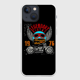 Чехол для iPhone 13 mini с принтом Мото 1976 в Кировске,  |  | 3d | legendary riders | riders | rock | авто | автомобильные | гонщик | дорога | колеса | крылья | мото | мотоциклы | рок