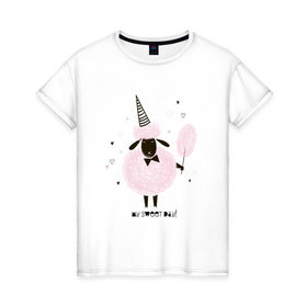 Женская футболка хлопок с принтом овца в Кировске, 100% хлопок | прямой крой, круглый вырез горловины, длина до линии бедер, слегка спущенное плечо | my sweet day | барашек | сахарная вата | сладкая вата | хорошего дня