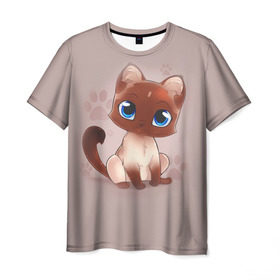 Мужская футболка 3D с принтом Киска в Кировске, 100% полиэфир | прямой крой, круглый вырез горловины, длина до линии бедер | взгляд | глаза | киска | кот | котёнок | кошка | лапа | след | хвост