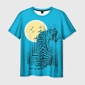 Мужская футболка 3D с принтом тигр в Кировске, 100% полиэфир | прямой крой, круглый вырез горловины, длина до линии бедер | арт | бамбук | восток | графика | живопись | китай | луна | небо | ночь | полосы | птицы | рисунок | творчество | хищник | япония