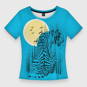 Женская футболка 3D Slim с принтом тигр в Кировске,  |  | арт | бамбук | восток | графика | живопись | китай | луна | небо | ночь | полосы | птицы | рисунок | творчество | хищник | япония