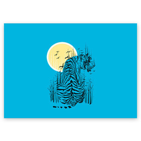 Поздравительная открытка с принтом тигр в Кировске, 100% бумага | плотность бумаги 280 г/м2, матовая, на обратной стороне линовка и место для марки
 | арт | бамбук | восток | графика | живопись | китай | луна | небо | ночь | полосы | птицы | рисунок | творчество | хищник | япония