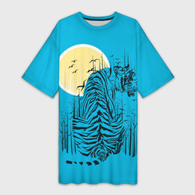 Платье-футболка 3D с принтом тигр в Кировске,  |  | арт | бамбук | восток | графика | живопись | китай | луна | небо | ночь | полосы | птицы | рисунок | творчество | хищник | япония