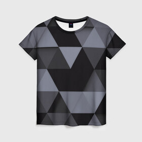 Женская футболка 3D с принтом Геометрия в Кировске, 100% полиэфир ( синтетическое хлопкоподобное полотно) | прямой крой, круглый вырез горловины, длина до линии бедер | 3d | abstract | gray | lowpoly | polygon | triangle | абстракция | геометрия | полигоны | треугольники