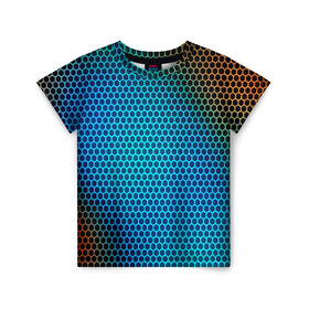 Детская футболка 3D с принтом object grid в Кировске, 100% гипоаллергенный полиэфир | прямой крой, круглый вырез горловины, длина до линии бедер, чуть спущенное плечо, ткань немного тянется | dot | абстракция | метал | сетка | текстура