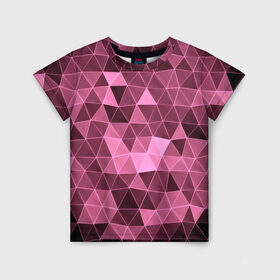 Детская футболка 3D с принтом Розовые треугольники в Кировске, 100% гипоаллергенный полиэфир | прямой крой, круглый вырез горловины, длина до линии бедер, чуть спущенное плечо, ткань немного тянется | abstract | gray | lowpoly | polygon | triangle | абстракция | геометрия | полигоны | треугольники