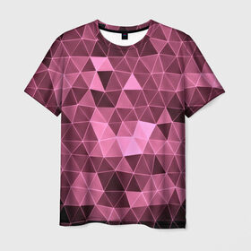 Мужская футболка 3D с принтом Розовые треугольники в Кировске, 100% полиэфир | прямой крой, круглый вырез горловины, длина до линии бедер | abstract | gray | lowpoly | polygon | triangle | абстракция | геометрия | полигоны | треугольники