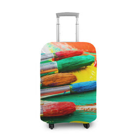 Чехол для чемодана 3D с принтом Кисти и краски в Кировске, 86% полиэфир, 14% спандекс | двустороннее нанесение принта, прорези для ручек и колес | 