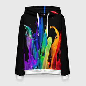 Женская толстовка 3D с принтом Краски в Кировске, 100% полиэстер  | двухслойный капюшон со шнурком для регулировки, мягкие манжеты на рукавах и по низу толстовки, спереди карман-кенгуру с мягким внутренним слоем. | background | black | bright | paint | rainbow | spectrum | splash | spray | брызги | всплеск | краски | радуга | спектр | фон | черный | яркие