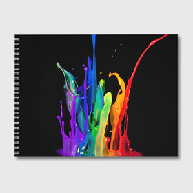 Альбом для рисования с принтом Краски в Кировске, 100% бумага
 | матовая бумага, плотность 200 мг. | background | black | bright | paint | rainbow | spectrum | splash | spray | брызги | всплеск | краски | радуга | спектр | фон | черный | яркие