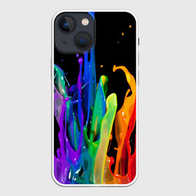 Чехол для iPhone 13 mini с принтом Краски в Кировске,  |  | background | black | bright | paint | rainbow | spectrum | splash | spray | брызги | всплеск | краски | радуга | спектр | фон | черный | яркие