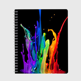 Тетрадь с принтом Краски в Кировске, 100% бумага | 48 листов, плотность листов — 60 г/м2, плотность картонной обложки — 250 г/м2. Листы скреплены сбоку удобной пружинной спиралью. Уголки страниц и обложки скругленные. Цвет линий — светло-серый
 | background | black | bright | paint | rainbow | spectrum | splash | spray | брызги | всплеск | краски | радуга | спектр | фон | черный | яркие