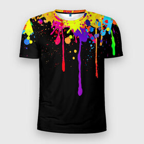 Мужская футболка 3D спортивная с принтом Краски в Кировске, 100% полиэстер с улучшенными характеристиками | приталенный силуэт, круглая горловина, широкие плечи, сужается к линии бедра | брызги | капли | кляксы | краски | спектр | яркие