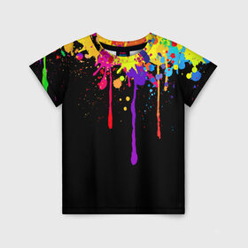 Детская футболка 3D с принтом Краски в Кировске, 100% гипоаллергенный полиэфир | прямой крой, круглый вырез горловины, длина до линии бедер, чуть спущенное плечо, ткань немного тянется | брызги | капли | кляксы | краски | спектр | яркие