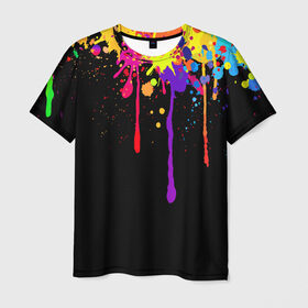 Мужская футболка 3D с принтом Краски в Кировске, 100% полиэфир | прямой крой, круглый вырез горловины, длина до линии бедер | Тематика изображения на принте: брызги | капли | кляксы | краски | спектр | яркие