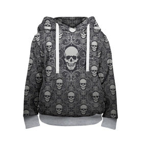 Детская толстовка 3D с принтом Black Milk - Skulls - Черепа в Кировске, 100% полиэстер | двухслойный капюшон со шнурком для регулировки, мягкие манжеты на рукавах и по низу толстовки, спереди карман-кенгуру с мягким внутренним слоем | Тематика изображения на принте: black milk | metall | pattern | rock | skulls | патерн | узор | череп | черепа | черная