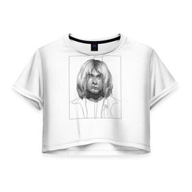 Женская футболка 3D укороченная с принтом Курт Кобейн в Кировске, 100% полиэстер | круглая горловина, длина футболки до линии талии, рукава с отворотами | 