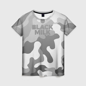 Женская футболка 3D с принтом Black Milk Серый Камуфляж в Кировске, 100% полиэфир ( синтетическое хлопкоподобное полотно) | прямой крой, круглый вырез горловины, длина до линии бедер | black milk | camo | camouflage | gray | pattern | камо | кмуфляж | серый | узор | черное молоко