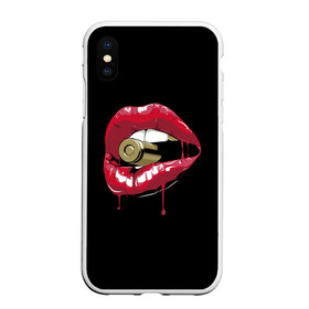 Чехол для iPhone XS Max матовый с принтом Пуля в зубах в Кировске, Силикон | Область печати: задняя сторона чехла, без боковых панелей | Тематика изображения на принте: губы | золотой зуб | краска | красная помада | красный | пуля