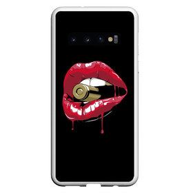 Чехол для Samsung Galaxy S10 с принтом Пуля в зубах в Кировске, Силикон | Область печати: задняя сторона чехла, без боковых панелей | Тематика изображения на принте: губы | золотой зуб | краска | красная помада | красный | пуля