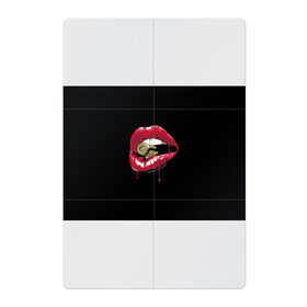 Магнитный плакат 2Х3 с принтом Пуля в зубах в Кировске, Полимерный материал с магнитным слоем | 6 деталей размером 9*9 см | Тематика изображения на принте: губы | золотой зуб | краска | красная помада | красный | пуля