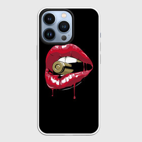 Чехол для iPhone 13 Pro с принтом Пуля в зубах в Кировске,  |  | Тематика изображения на принте: губы | золотой зуб | краска | красная помада | красный | пуля