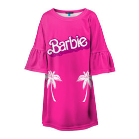 Детское платье 3D с принтом Barbie пальмы в Кировске, 100% полиэстер | прямой силуэт, чуть расширенный к низу. Круглая горловина, на рукавах — воланы | Тематика изображения на принте: badgirl | barbie | beach party | beaches | bride | crew | girl | girlfriends | henparty | pink | power | princess | real girls | superbride | team | девичник | для влюбленных | для подруг | замуж | море | невеста | отдых | пляж | пляжная вечеринка | подру