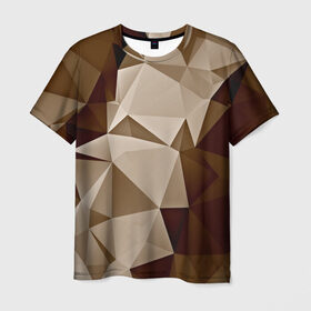 Мужская футболка 3D с принтом Brown geometry в Кировске, 100% полиэфир | прямой крой, круглый вырез горловины, длина до линии бедер | abstraction | геометрия | грани | полигоны | текстура | треугольники