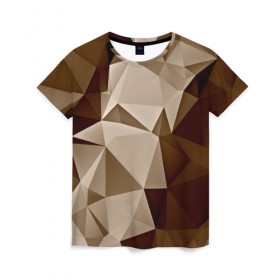 Женская футболка 3D с принтом Brown geometry в Кировске, 100% полиэфир ( синтетическое хлопкоподобное полотно) | прямой крой, круглый вырез горловины, длина до линии бедер | abstraction | геометрия | грани | полигоны | текстура | треугольники