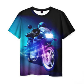 Мужская футболка 3D с принтом Мотоциклист в Кировске, 100% полиэфир | прямой крой, круглый вырез горловины, длина до линии бедер | city | light | motocross | motorcycle | motorcyclist | night | silhouette | speed | город | мотокросс | мотоцикл | мотоциклист | ночь | свет | силуэт | скорость