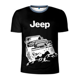 Мужская футболка 3D спортивная с принтом Jeep в Кировске, 100% полиэстер с улучшенными характеристиками | приталенный силуэт, круглая горловина, широкие плечи, сужается к линии бедра | Тематика изображения на принте: автомобиль | джип | марка | машина