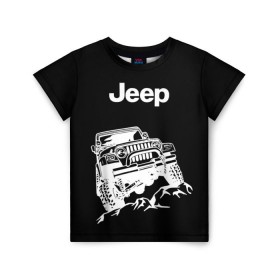 Детская футболка 3D с принтом Jeep в Кировске, 100% гипоаллергенный полиэфир | прямой крой, круглый вырез горловины, длина до линии бедер, чуть спущенное плечо, ткань немного тянется | Тематика изображения на принте: автомобиль | джип | марка | машина
