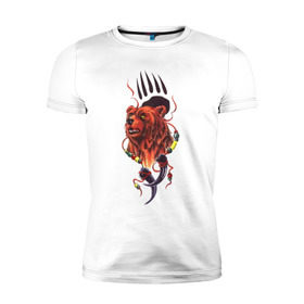 Мужская футболка премиум с принтом Медведь Тотем в Кировске, 92% хлопок, 8% лайкра | приталенный силуэт, круглый вырез ворота, длина до линии бедра, короткий рукав | бусы | индейский | след | тотемное животное