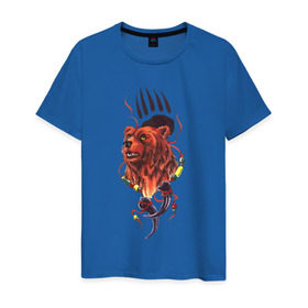 Мужская футболка хлопок с принтом Медведь Тотем в Кировске, 100% хлопок | прямой крой, круглый вырез горловины, длина до линии бедер, слегка спущенное плечо. | Тематика изображения на принте: бусы | индейский | след | тотемное животное