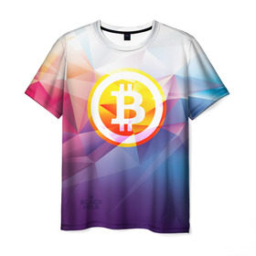 Мужская футболка 3D с принтом Биткоин - Bitcoin Geometria в Кировске, 100% полиэфир | прямой крой, круглый вырез горловины, длина до линии бедер | bitcoin | coin | crypto | geometria | polygon | биткоин | геометрия | коин | криптовалюта | полигон