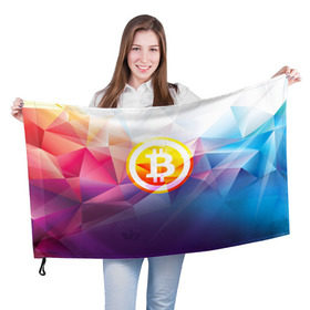 Флаг 3D с принтом Биткоин - Bitcoin Geometria в Кировске, 100% полиэстер | плотность ткани — 95 г/м2, размер — 67 х 109 см. Принт наносится с одной стороны | Тематика изображения на принте: bitcoin | coin | crypto | geometria | polygon | биткоин | геометрия | коин | криптовалюта | полигон