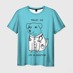 Мужская футболка 3D с принтом Trust me в Кировске, 100% полиэфир | прямой крой, круглый вырез горловины, длина до линии бедер | Тематика изображения на принте: doctor | dogtor | trust me | верь мне | врач | доктор | медик | медицина | собака