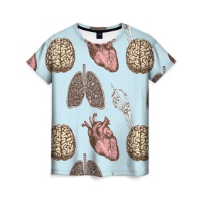 Женская футболка 3D с принтом Органы в Кировске, 100% полиэфир ( синтетическое хлопкоподобное полотно) | прямой крой, круглый вырез горловины, длина до линии бедер | Тематика изображения на принте: doctor | врач | доктор | кости | кость | легкие | медик | медицина | мозг | орган | органы | сердце | скелет