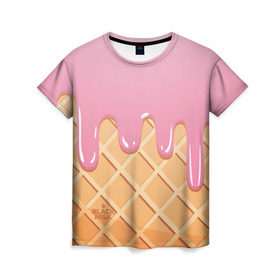 Женская футболка 3D с принтом Black Milk Мороженое Стаканчик в Кировске, 100% полиэфир ( синтетическое хлопкоподобное полотно) | прямой крой, круглый вырез горловины, длина до линии бедер | ice cream | мороженое | рожок | стаканчик | эскимо