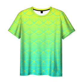 Мужская футболка 3D с принтом Летний бриз в Кировске, 100% полиэфир | прямой крой, круглый вырез горловины, длина до линии бедер | summer | градиент | желтый | зеленый | лето | синий | узор