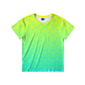 Детская футболка 3D с принтом Летний бриз в Кировске, 100% гипоаллергенный полиэфир | прямой крой, круглый вырез горловины, длина до линии бедер, чуть спущенное плечо, ткань немного тянется | Тематика изображения на принте: summer | градиент | желтый | зеленый | лето | синий | узор